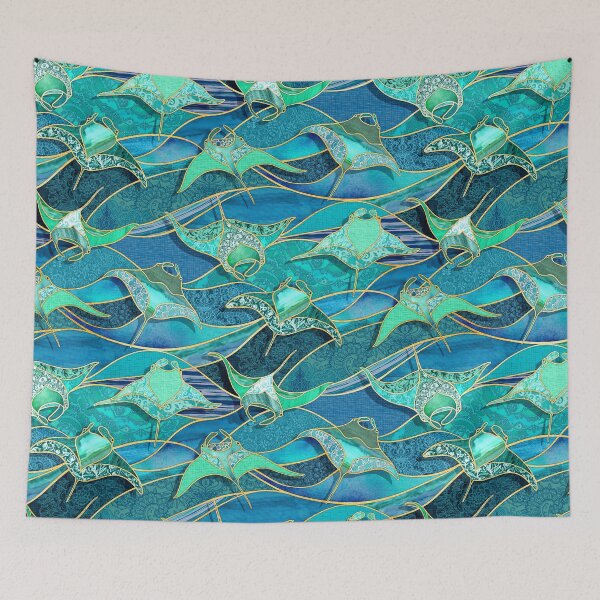 Item preview, Patchwork Manta Rays in Teal Blue and Jade Green designed and sold by micklyn.