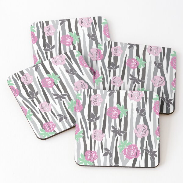 Artikelvorschau, Zebrastreifen-Print mit rosa Rosen aus der Fancy Floral Zebra Collection entworfen und verkauft von CJAura by Claire Jane Johnson.