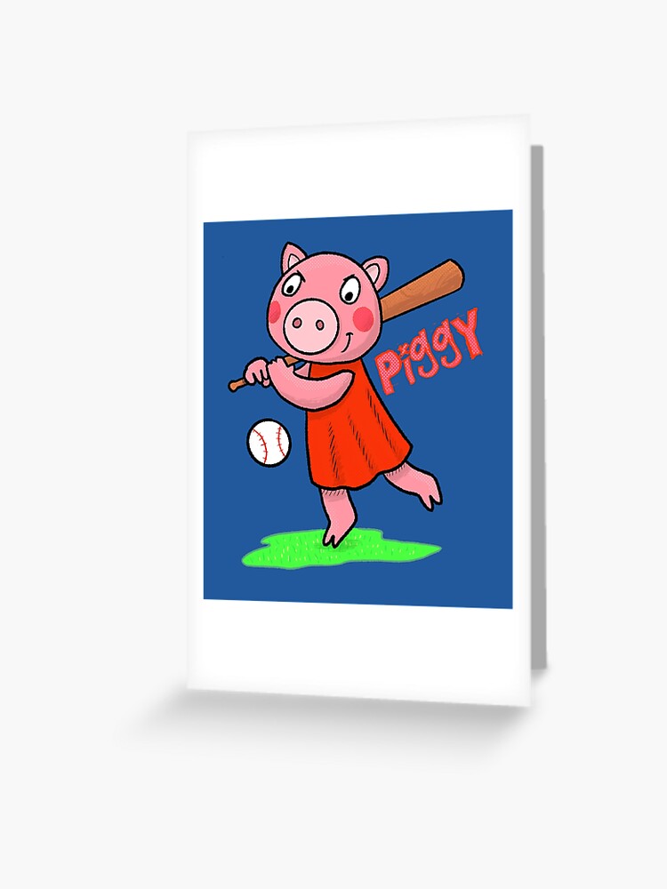 Cartoon Pig Playing Baseball Greeting Card By Tubers Redbubble - funneh roblox bloxburg family ep 3