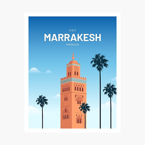 Vista previa del artículo con la obra «Viaje a Marrakech Marruecos», diseñado y vendido por Corvin  Travel Posters.
