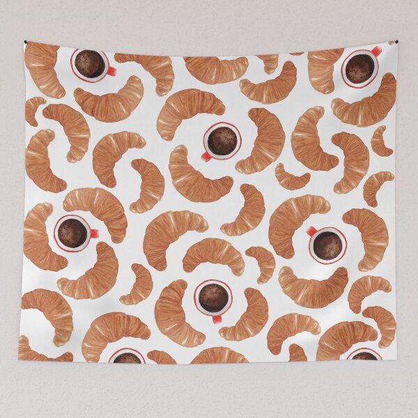 Item preview, Watercolor coffee and croissant illustration designed and sold by IevaLiART.