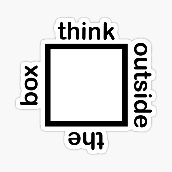 "Think outside the box meme black" Sticker for Sale by BlueHut Redbubble
