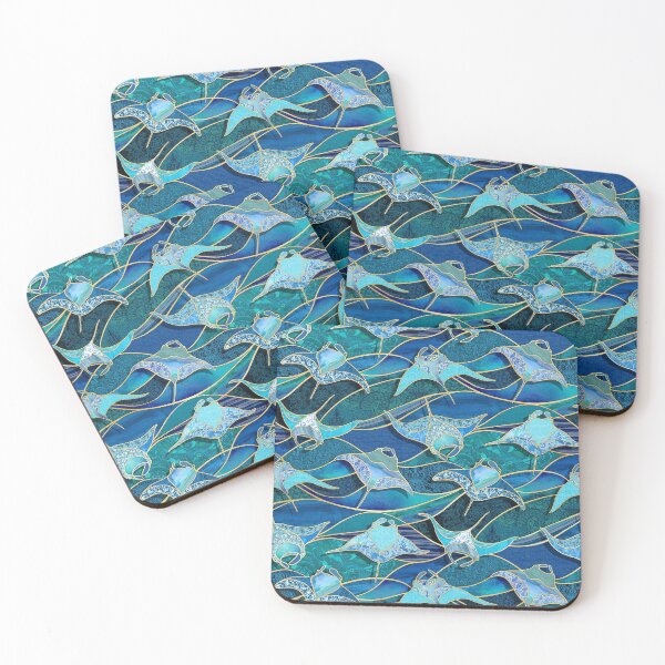 Item preview, Patchwork Manta Rays in Sapphire and Turquoise Blue designed and sold by micklyn.