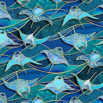 Imagen de la obra Mantarrayas patchwork en zafiro y azul turquesa de micklyn
