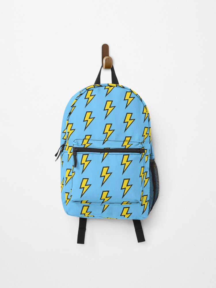 Thumbnail 1 of 3, Backpack, Yellow Lightning Bolts with Bright Blue Background  designed and sold by OneThreeSix.