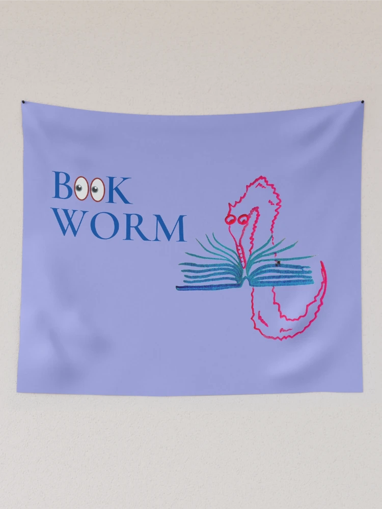 Thumbnail 2 of 3, Tapestry, Bookworm Worm on a String  designed and sold by DesignsofNote.
