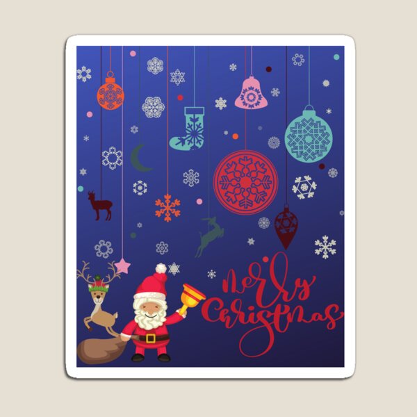 Artikelvorschau, Weihnachtswunsch mit Weihnachtsmann, Rentier und Ornamenten auf Marineblau entworfen und verkauft von StarlightTales.