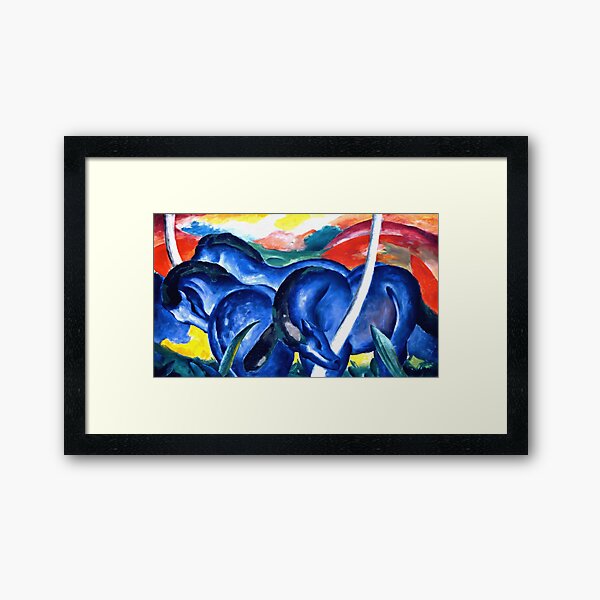 Franz Marc - The Large Blue Horses (Die grossen blauen Pferde) 1911 Artwork Reproduction for Wall Art, Prints, Tshirts, Men, Women, Kids Framed Art Print