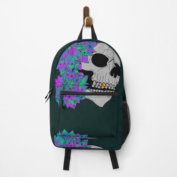 Item preview, Skull and pink, green and blue dahlias designed and sold by BV-creas.