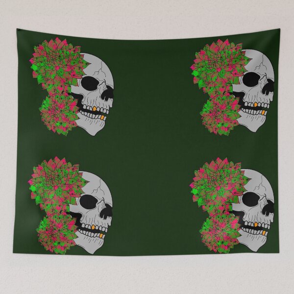 Item preview, Skull and pink and green dahlias designed and sold by BV-creas.