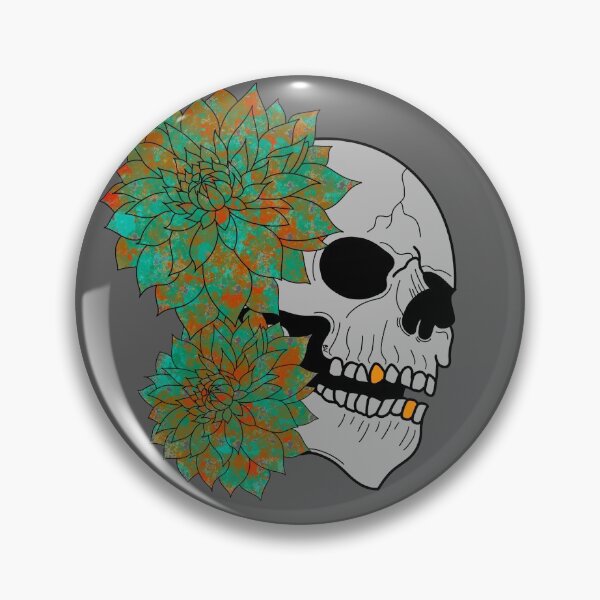 Item preview, Skull and green and orange dahlias designed and sold by BV-creas.