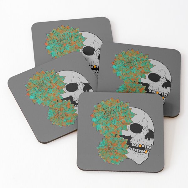 Item preview, Skull and green and orange dahlias designed and sold by BV-creas.
