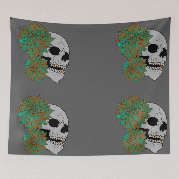 Item preview, Skull and green and orange dahlias designed and sold by BV-creas.
