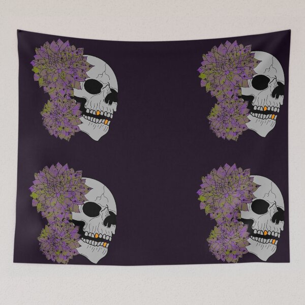Item preview, Yellow and purple skull and dahlias designed and sold by BV-creas.