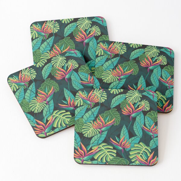 Birds in Paradise Black Coasters (Set of 4)