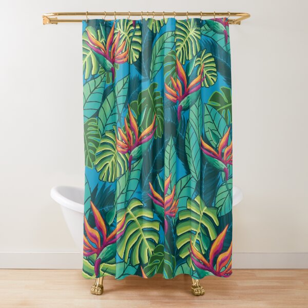 Birds in Paradise Blue Shower Curtain