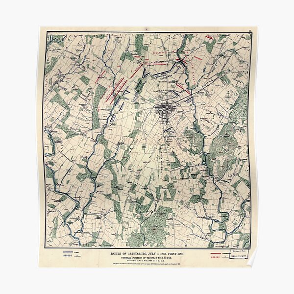 1863 Battle of Gettysburg Civil War Map Wall Art Poster Military Battles History