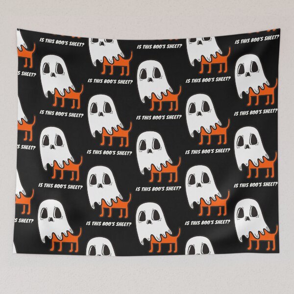 Item preview, Is This Boo's Sheet? Spooky Halloween Ghost Dog (Dark Background, White Text). Funny Pun for Boo Sheet designed and sold by JellyBeenzz.