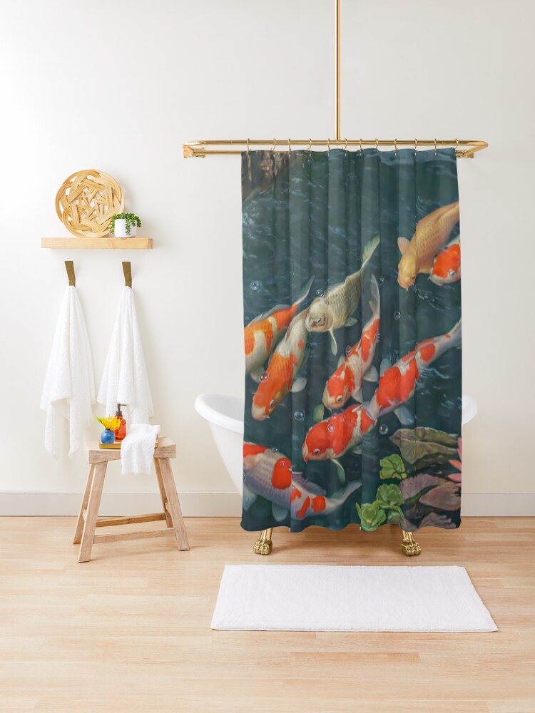 Koi Fish Pond, Goldfish Shower Curtain for Sale by STARLOQK