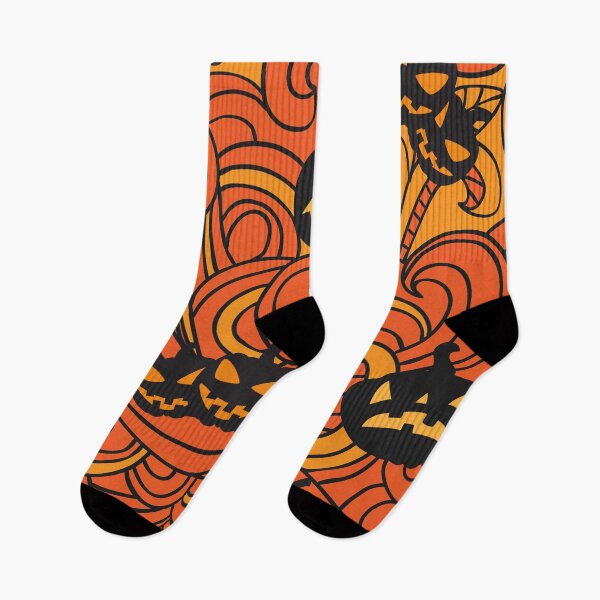 Item preview, Arty Halloween. Multiple black pumpkins on an orange and black swirl pattern background. No text. designed and sold by JellyBeenzz.