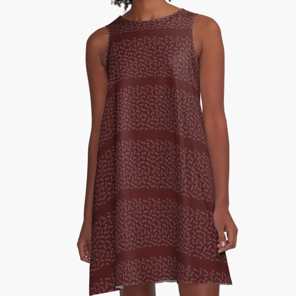 Dog - grey bones on burgundy background A-Line Dress