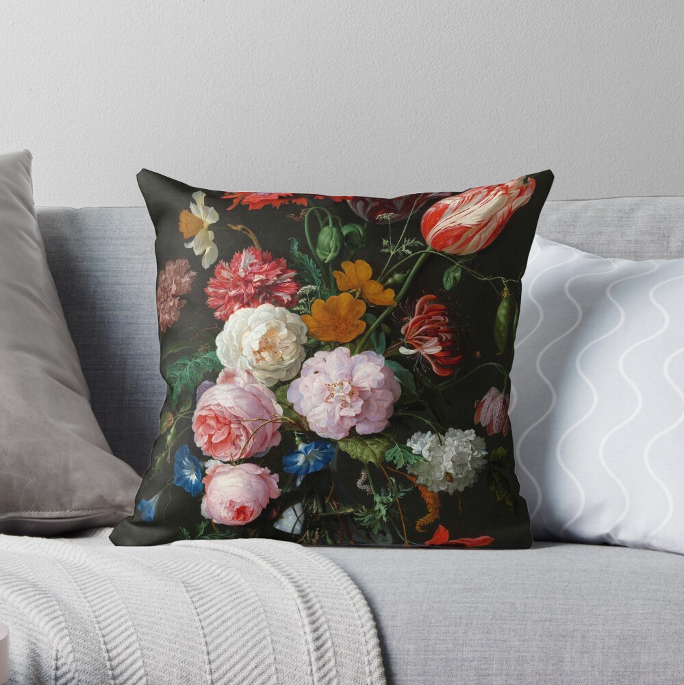 Jan Davidsz. de Heem "Still Life with Flowers in a Glass Vase" Throw Pillow
