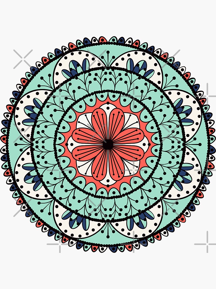 Thumbnail 3 of 3, Sticker, A Green Mandala Doodle Illustration designed and sold by Victoria Riabov.