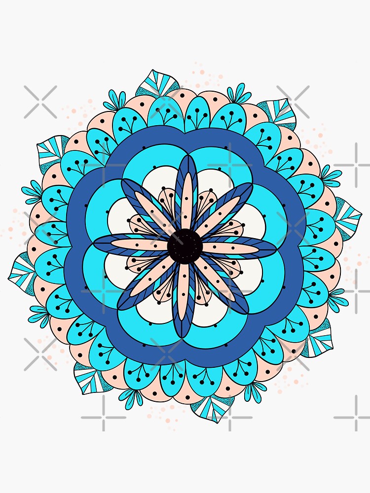 Thumbnail 3 of 3, Sticker, A Colourful Pink and blue Mandala Doodle Illustration designed and sold by Victoria Riabov.