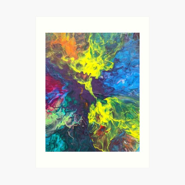 Swirly Blue, Green Purple, Yellow, Orange, Red Nebula Space Abstract Acrylic Art Art Print