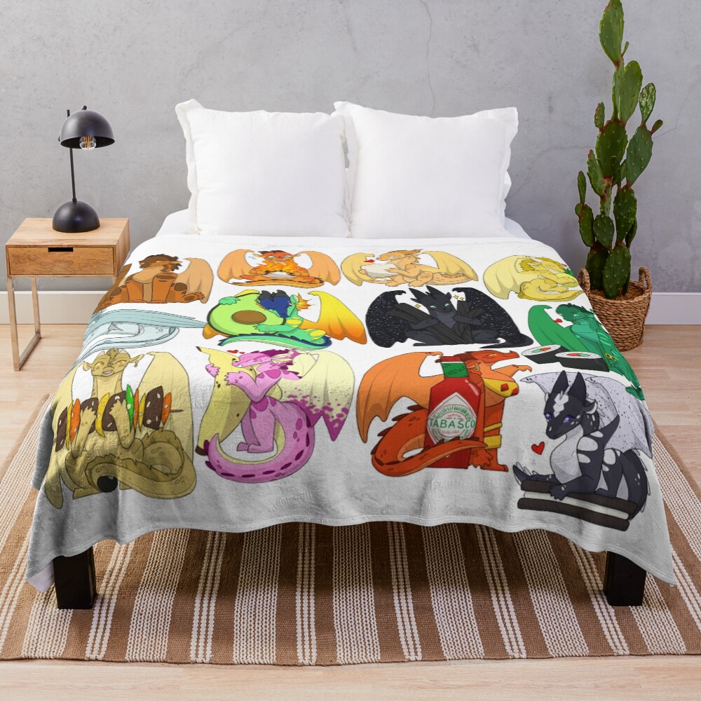 Wings of Fire Chibis with FOOOOD Throw Blanket