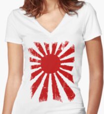 Japan aufgehende Sonne Tailliertes T-Shirt mit V-Ausschnitt