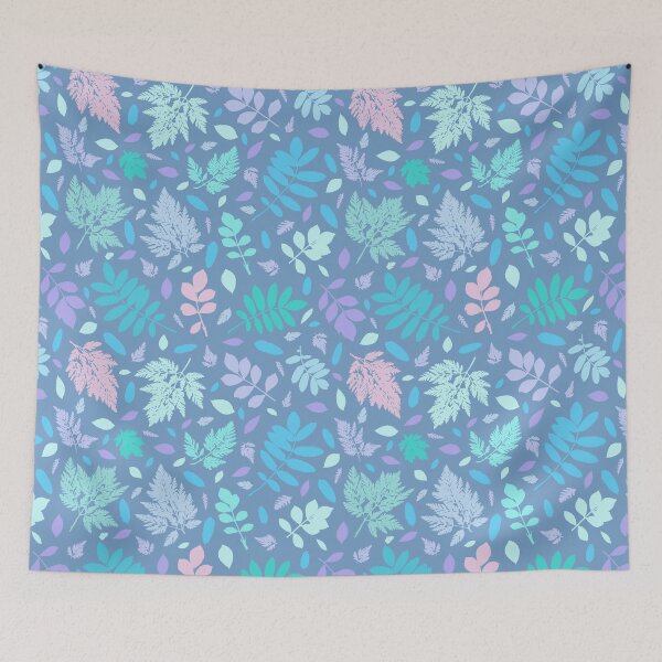 Item preview, Multicolor leaves 1. Wild herbs seamless pattern on blue. Autumn leaf fall. Wild life designed and sold by Yulia Chepurova.