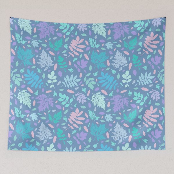Item preview, Multicolor leaves 2. Wild herbs seamless pattern on blue. Autumn leaf fall. Wild life designed and sold by Yulia Chepurova.
