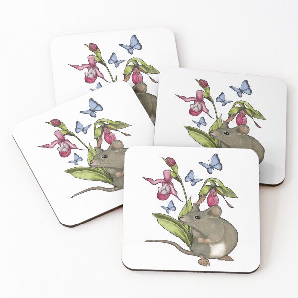 Item preview, Mouse With Flowers and Butterflies, Cute Illustration designed and sold by JoyfulWhimsy.