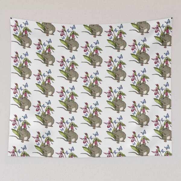 Item preview, Mouse With Flowers and Butterflies, Cute Illustration designed and sold by JoyfulWhimsy.