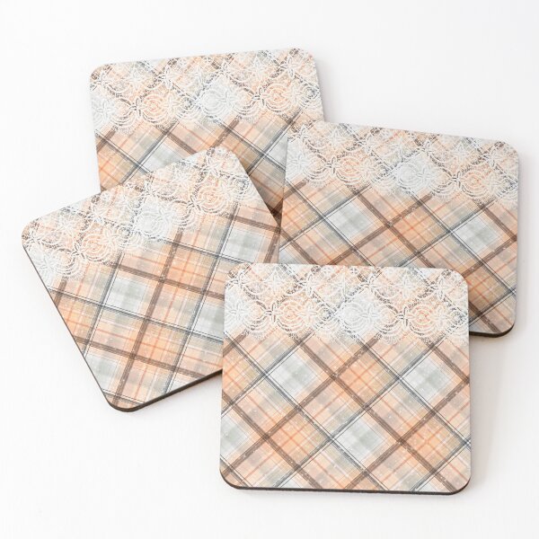 Item preview, Kawaii Pastel Plaid Peach Orange and White Lace Tartan Pattern Japanese designed and sold by Jolly-Yosei.