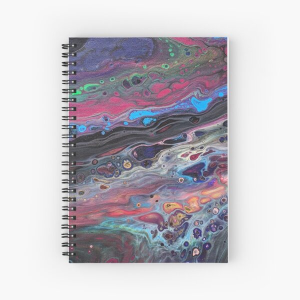 Vibrant Multi-color Blue, Aqua, Red and Green Abstract Acrylic Art Spiral Notebook
