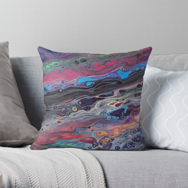 Vibrant Multi-color Blue, Aqua, Red and Green Abstract Acrylic Art Throw Pillow