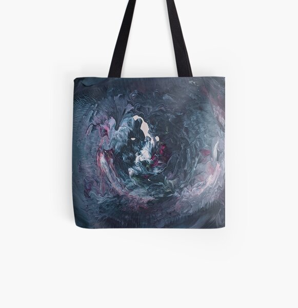 Blue and Purple, Moody, Stormy Hurricane Abstract Acrylic Art All Over Print Tote Bag