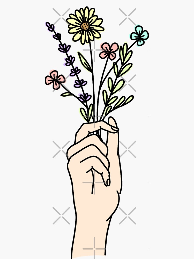 Hand Holding Flowers Sticker For Sale By Maddieguyton Redbubble