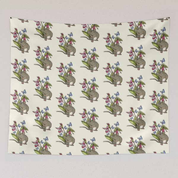 Item preview, Mouse With Flowers and Butterflies, Cute Illustration, Tiny Dots Background designed and sold by JoyfulWhimsy.