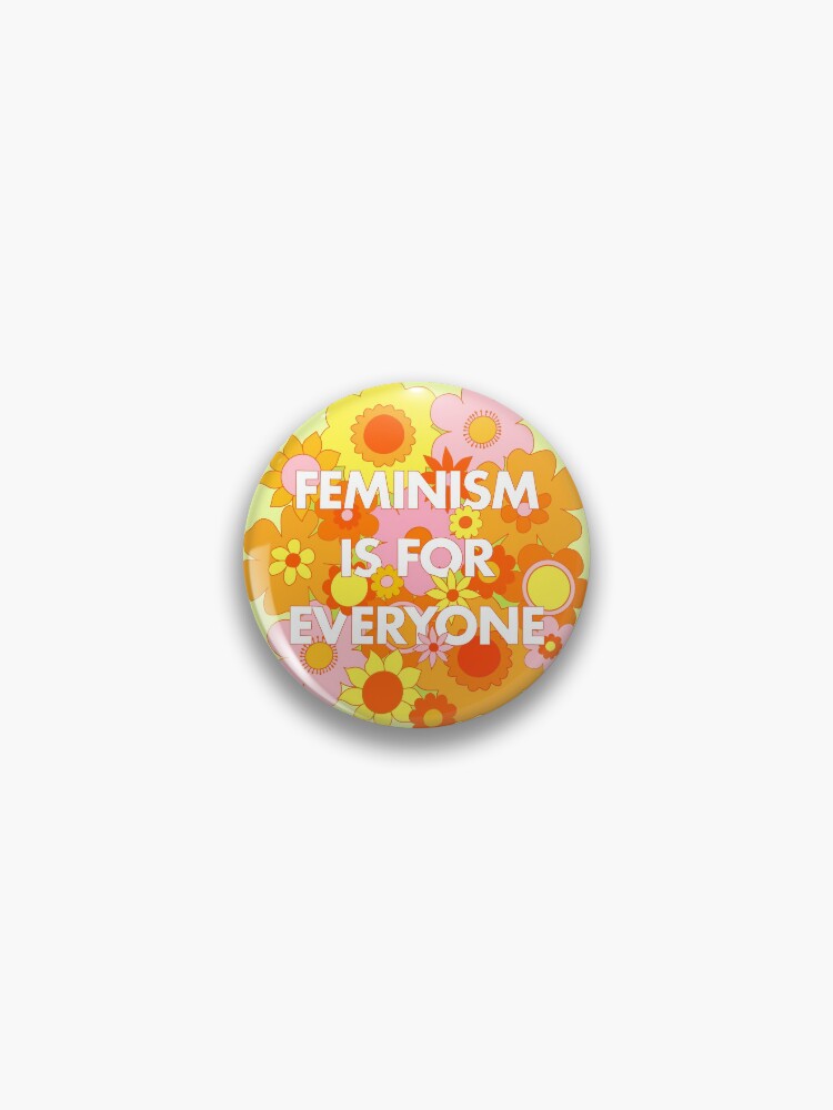 Thumbnail 1 of 3, Pin, Feminism Is For Everyone Groovy Floral Print - The Peach Fuzz designed and sold by Elizabeth Hudy.