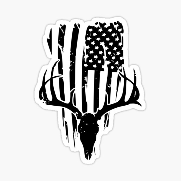 Deer Hunting American Flag,  Patriotic Hunter Gift Sticker
