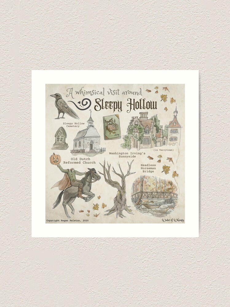Alternate view of Whimsical Visit to Sleepy Hollow Illustration in Watercolor Art Print