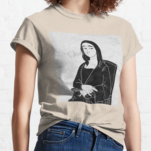 Mona Lisa Black and White Portrait Puffing on a Cigarette by Leonardo da Vinci Italian Renaissance  Classic T-Shirt