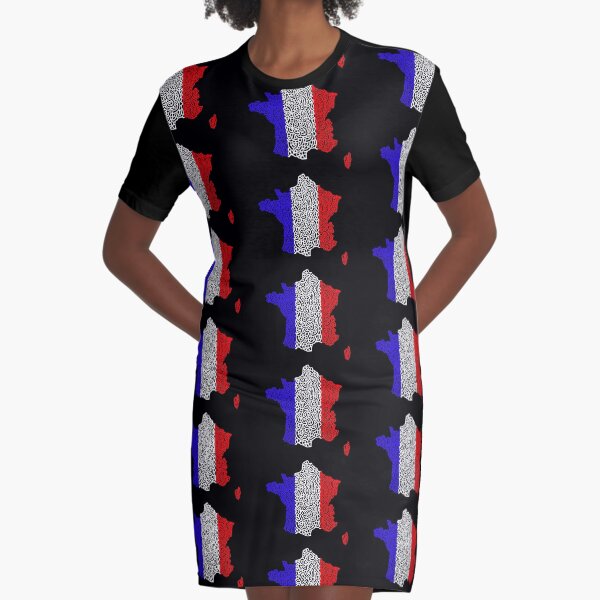 France Map and Flag Graphic T-Shirt Dress