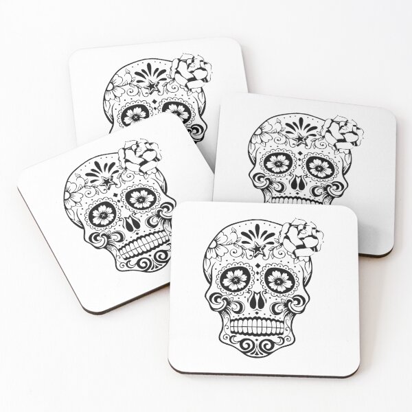 Item preview, Sugar Skull Halloween Black & White Day of the Dead Skull w/ Flowers & Stars designed and sold by AlwaysGrowing.