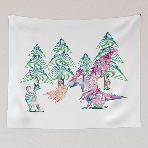 Item preview, Retro knight and dragon in forest white version designed and sold by Give Me that Pencil.