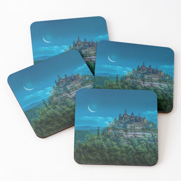 Item preview, Mysterious moonlight shines on magical castle in the forest designed and sold by Steven Kight.