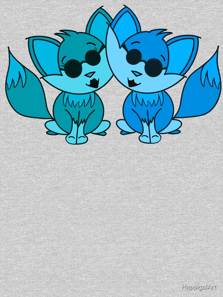 Cute Cool Foxes Couple Teal and Blue by HappigalArt